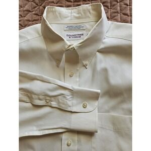 Roundtree & Yorke Men's Ivory Blended Pinpoint Long Sleeve Dress Shirt, 17/33